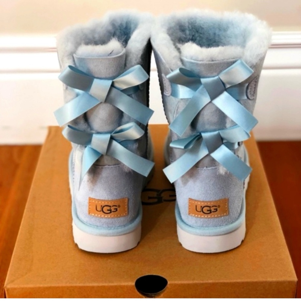 - SOLD - UGG Sky Blue Winter Boots with Satin Bows - No Box